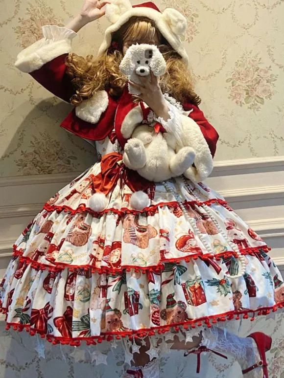 Sweet Lolita Jsk Robe Polyester Sans Arcs sans manches à lacets Rouge Sweet Lolita Jumper Jupe