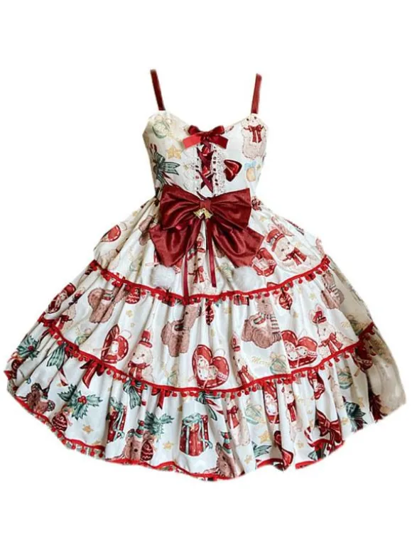 Sweet Lolita Jsk Robe Polyester Sans Arcs sans manches à lacets Rouge Sweet Lolita Jumper Jupe