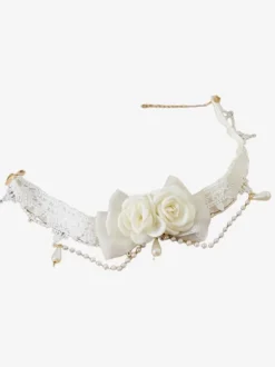 Sweet Lolita Accessoires Ecru White Pearls Rose Choker Divers