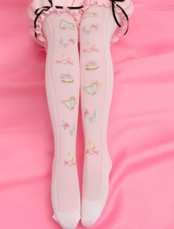 Sweet Lolita Bas Chaussettes hautes Lolita imprimées roses