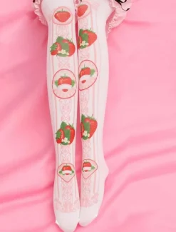 Sweet Lolita bas rose imprimé Lolita chaussettes hautes Déguisements Halloween