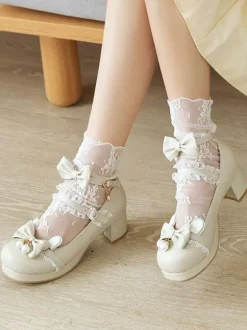 Sweet Lolita Chaussures Noir Bowknot PU Cuir Daily Casual Lolita Chaussures
