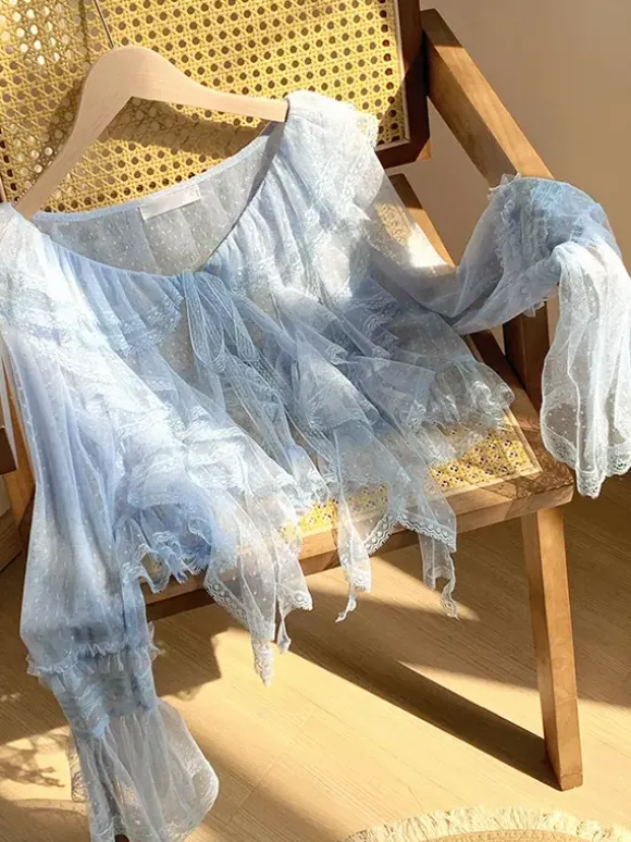 Sweet Lolita Cover-ups Haut en dentelle à volants violets Cache-maillot en polyester à pois Vêtements d'extérieur Lolita