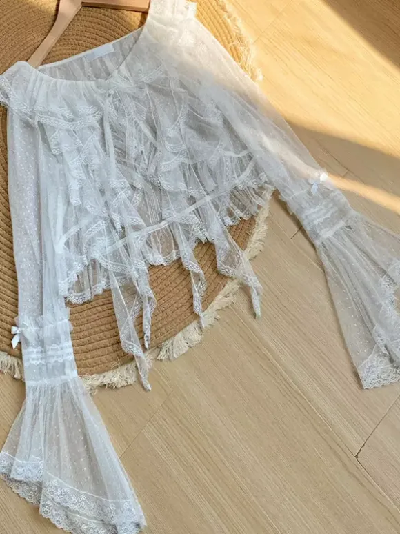 Sweet Lolita Cover-ups Haut en dentelle à volants violets Cache-maillot en polyester à pois Vêtements d'extérieur Lolita