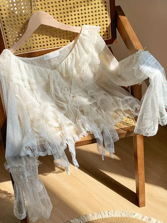 Sweet Lolita Cover-ups Haut en dentelle à volants violets Cache-maillot en polyester à pois Vêtements d'extérieur Lolita