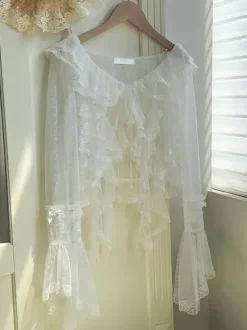 Sweet Lolita Cover-ups Haut en dentelle à volants violets Cache-maillot en polyester à pois Vêtements d'extérieur Lolita
