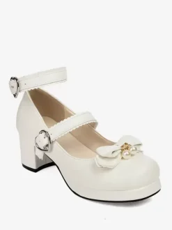 Sweet Lolita Footwear Escarpins Lolita en cuir PU à bout rond et n艙uds noirs