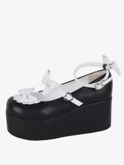 Sweet Lolita Footwear Escarpins Lolita à talons compensés en cuir PU bicolore avec papillon noir