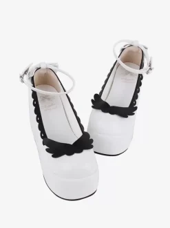 Sweet Lolita Footwear Escarpins Lolita en cuir PU à bout rond et papillon bicolore blanc