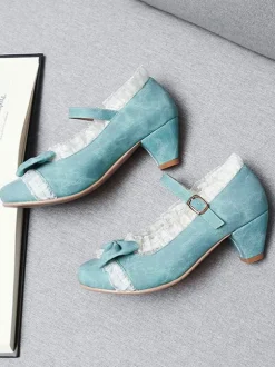 Sweet Lolita Footwear Pink Ruffles Bows Round Toe Suede Nap Lolita Shoes Déguisements Halloween
