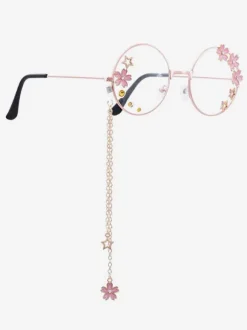Sweet Lolita Glasses Pink Chains Flowers Stars Lunettes de soleil à monture ronde
