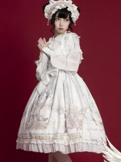 Sweet Lolita OP Dress Blanc Manches Longues Polyester Quotidien Décontracté Lolita One Piece Robes