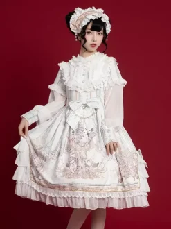 Sweet Lolita OP Dress Blanc Manches Longues Polyester Quotidien Décontracté Lolita One Piece Robes