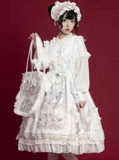 Sweet Lolita OP Dress Blanc Manches Longues Polyester Quotidien Décontracté Lolita One Piece Robes