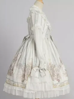 Sweet Lolita OP Dress Blanc Manches Longues Polyester Quotidien Décontracté Lolita One Piece Robes