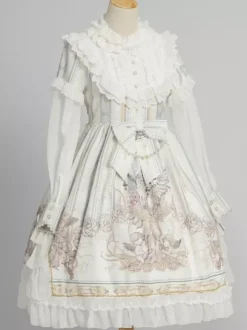 Sweet Lolita OP Dress Blanc Manches Longues Polyester Quotidien Décontracté Lolita One Piece Robes