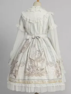 Sweet Lolita OP Dress Blanc Manches Longues Polyester Quotidien Décontracté Lolita One Piece Robes