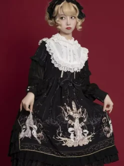 Sweet Lolita OP Dress Blanc Manches Longues Polyester Quotidien Décontracté Lolita One Piece Robes