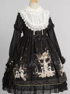 Sweet Lolita OP Dress Blanc Manches Longues Polyester Quotidien Décontracté Lolita One Piece Robes