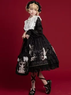 Sweet Lolita OP Dress Blanc Manches Longues Polyester Quotidien Décontracté Lolita One Piece Robes