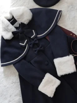 Sweet Lolita Pardessus Manteau D'hiver Lolita En Laine Plissée En Laine Avec Cape Déguisements Halloween