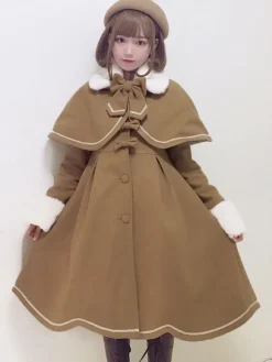 Sweet Lolita Pardessus Manteau D'hiver Lolita En Laine Plissée En Laine Avec Cape Déguisements Halloween