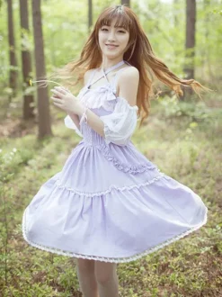 Sweet Lolita Robe dentelle volants en mousseline de soie Lolita Jumper Skirt Déguisements Halloween