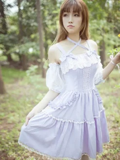 Sweet Lolita Robe dentelle volants en mousseline de soie Lolita Jumper Skirt Déguisements Halloween