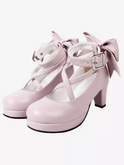 Sweet Lolita Shoes Talons à plateforme Bow Toe Round Cross Front Lolita Pompes