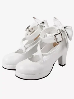 Sweet Lolita Shoes Talons à plateforme Bow Toe Round Cross Front Lolita Pompes