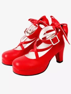 Sweet Lolita Shoes Talons à plateforme Bow Toe Round Cross Front Lolita Pompes
