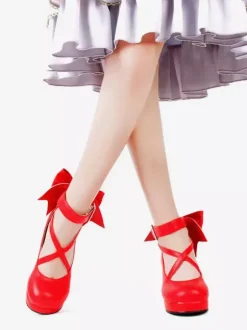 Sweet Lolita Shoes Talons à plateforme Bow Toe Round Cross Front Lolita Pompes
