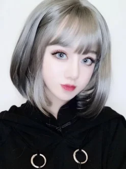 Sweet Lolita Wig Perruque courte Bob Light Grey Lolita Hair Déguisements Halloween