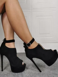 Talon haut sexy grande taille noir micro daim talon aiguille chaussures sexy chaussures grande taille