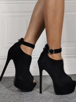 Talon haut sexy grande taille noir micro daim talon aiguille chaussures sexy chaussures grande taille