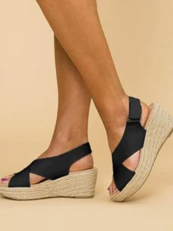 Talons compensés pour femmes Street Wear Sandales de mariage Boho à bout ouvert en similicuir