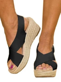 Talons compensés pour femmes Street Wear Sandales de mariage Boho à bout ouvert en similicuir