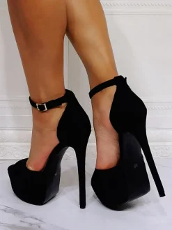 Talons hauts sandales sexy sandales noires micro en daim supérieur peep toe talon talon talon haut talon talon talon talon talon