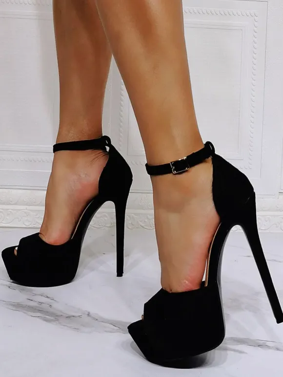Talons hauts sandales sexy sandales noires micro en daim supérieur peep toe talon talon talon haut talon talon talon talon talon