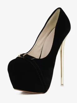 Talons hauts sexy pour femmes détails en métal talon aiguille escarpins supérieurs en micro-daim