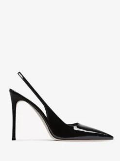 Talons hauts noirs femmes bout pointu Slingbacks chaussures habillées à talon aiguille