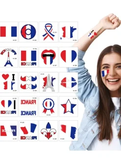 Tatouage Drapeau France Accessoires Homme Chic Polyester Drapeau Bleu Ensemble 10 Pièces