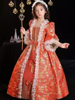 Tea Party en fibre de polyester manches 3/4 robe en polyester robes gothiques rouges pour enfants  'lolita