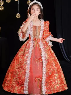 Tea Party en fibre de polyester manches 3/4 robe en polyester robes gothiques rouges pour enfants  'lolita