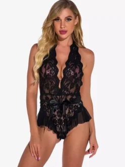 Teddy sans doublure en dentelle dos nu plongeant sans entrejambe