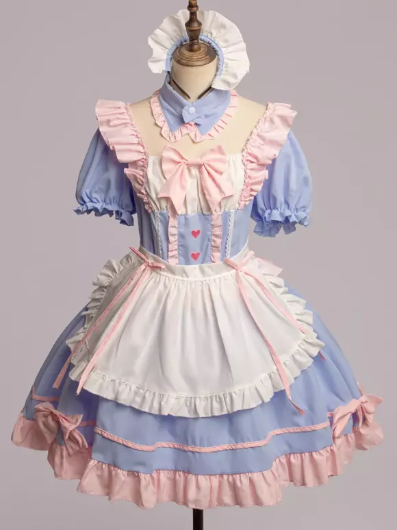 Tenue de soubrette rose Lolita ensemble de robe de princesse uniforme doux costumes de cosplay