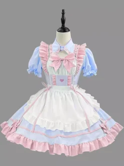 Tenue de soubrette rose Lolita ensemble de robe de princesse uniforme doux costumes de cosplay