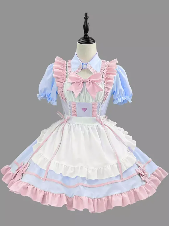 Tenue de soubrette rose Lolita ensemble de robe de princesse uniforme doux costumes de cosplay