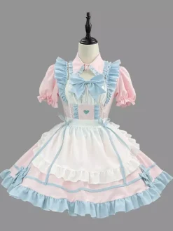 Tenue de soubrette rose Lolita ensemble de robe de princesse uniforme doux costumes de cosplay