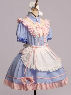 Tenue de soubrette rose Lolita ensemble de robe de princesse uniforme doux costumes de cosplay